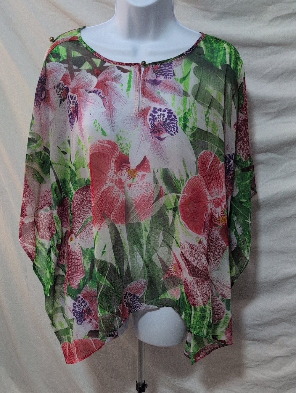 Jennifer Lopez Sheer Floral Blouse in Pink & Green